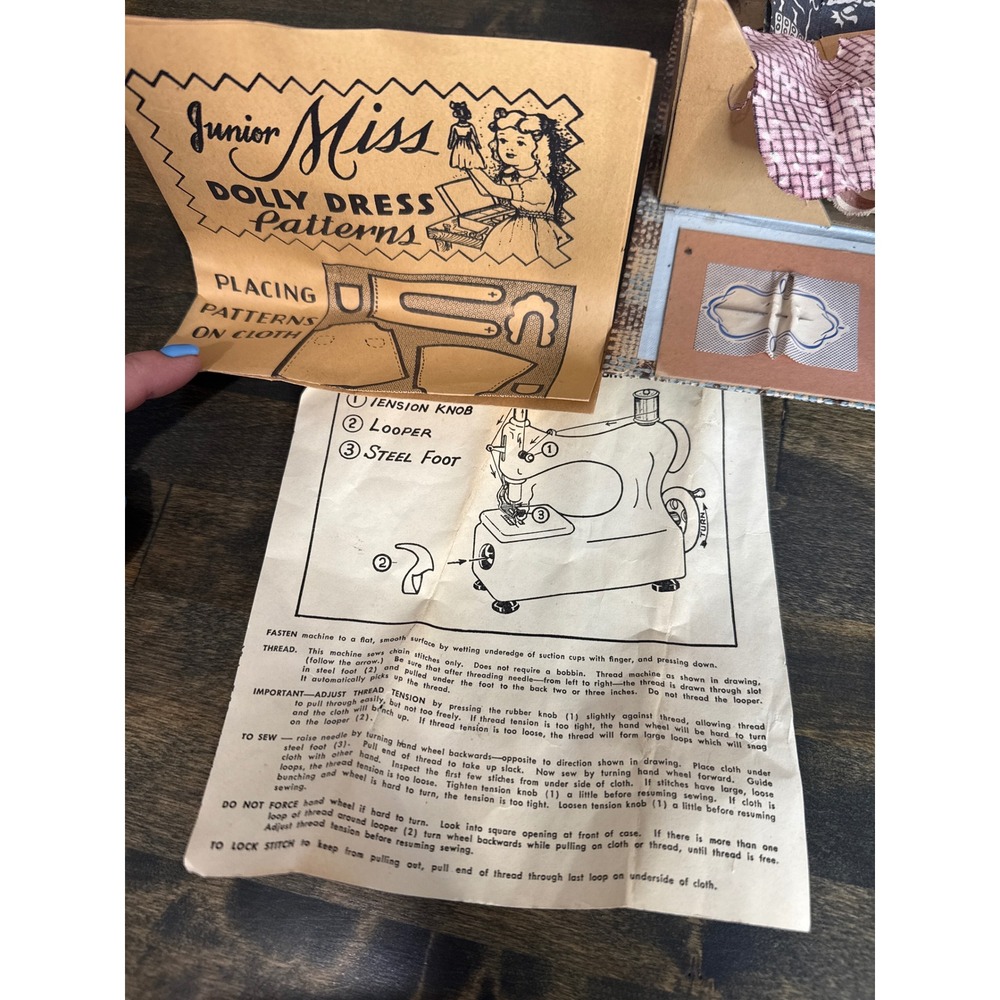 Vintage Hassenfeld Bros Jr Miss Sewing Kit Toy Red Sewing Machine Case 1950s - Picture 9 of 9